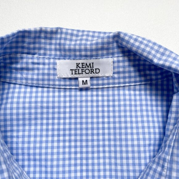 Kemi Telford Button Down Shirt Dress Gingham Blue Orange Size Medium - Picture 4 of 8